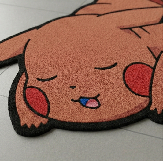 Cute Sleeping Pikachu Shape Rug – Cartoon Character Floor Mat for Kids Room & Bedroom Decor