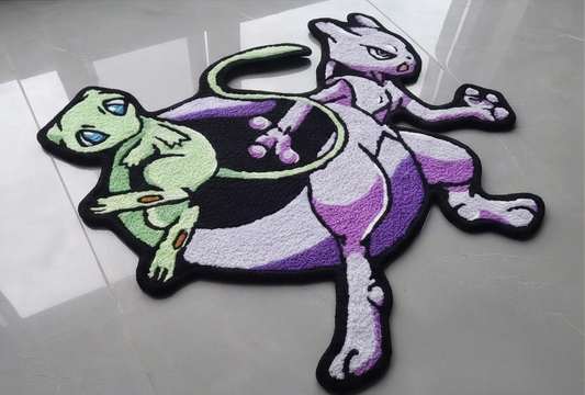 Mew & Mewtwo Inspired Tufted Rug – Anime Cartoon Character Area Rug for Kids Room