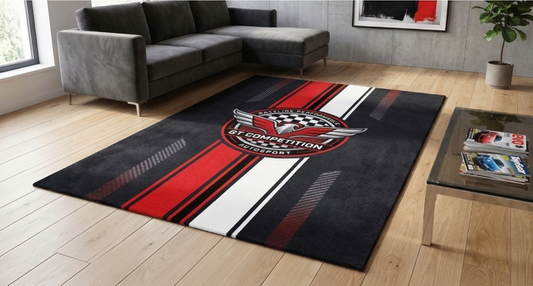Sports Car Racing Rug – Modern Black Red Auto Carpet for Bedroom & Living Room