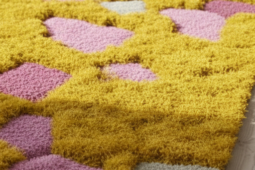 Hand Tufted Floral Rug Mustard Yellow Pink, Modern Shag Area Rug, Soft Cozy Living Room Carpet, Trendy Bedroom Floor Rug